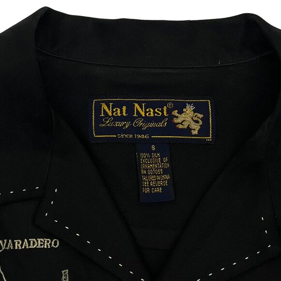 Nat Nast Luxury Original LTD ED 138 Mi Mojito Black Silk Embroidered Men Shirt S - Picture 4 of 5